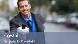  Presentation with journalist - Slide set consisting of up portrait of young journalist background and a seafoam green colored foreground