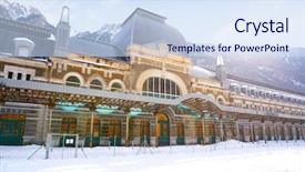  Presentation with meteorological weather station - Presentation theme consisting of weather stations - canfranc train station in huesca background and a sky blue colored foreground