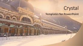  Presentation with station - Beautiful PPT theme featuring weather stations - canfranc train station in huesca backdrop and a lemonade colored foreground
