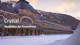  Presentation with train - PPT layouts with weather stations - canfranc train station in huesca background and a dark gray colored foreground