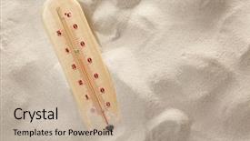  Presentation with weather - Slide deck enhanced with weather thermometer lying on sand background and a mint green colored foreground