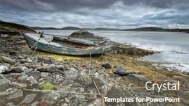  Presentation with fishing boat - Audience pleasing presentation design consisting of weathered-fishing-boat-lying backdrop and a gray colored foreground