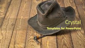  Presentation with hat - Audience pleasing presentation consisting of weathered-outback-oilskin-hat-hanging backdrop and a tawny brown colored foreground