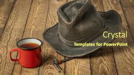  Presentation with enamel - PPT theme consisting of weathered-outback-oilskin-hat background and a tawny brown colored foreground