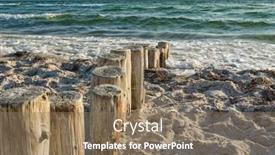  Presentation with wooden - Presentation design consisting of weathered-wooden-stakes-of-breakwater background and a coral colored foreground
