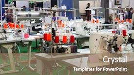  Presentation with machines - Beautiful slide deck featuring industry garmants - sewing factory nobody overlock machines backdrop and a coral colored foreground