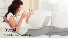  Presentation with social isolation - Audience pleasing slides consisting of web 20 - angry red-haired woman backdrop and a light gray colored foreground