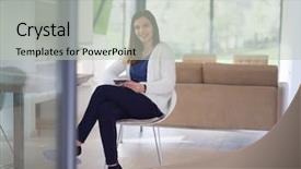  Presentation with women - Amazing presentation theme having web 20 - beautiful young women using tablet backdrop and a light gray colored foreground