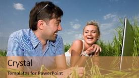  Presentation with green computing issues and solution - Amazing PPT theme having web 20 - casual happy couple are talking backdrop and a coral colored foreground