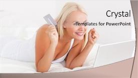  Presentation with cheerful - PPT theme consisting of web 20 - cheerful woman buying online background and a  colored foreground