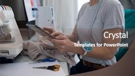  Presentation with using digital tablet - Slide set featuring web 20 - fashion designer using digital tablet background and a violet colored foreground