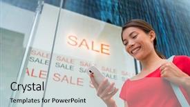  Presentation with online shopping store - Audience pleasing theme consisting of web 20 - happy woman shopping sale event backdrop and a lemonade colored foreground