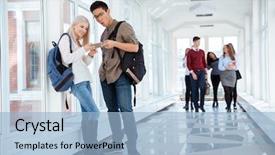  Presentation with students - Colorful PPT theme enhanced with web 20 - portrait of a happy students backdrop and a light blue colored foreground