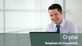  Presentation with web - Cool new presentation theme with web 20 - portrait of a smiling businessman backdrop and a ocean colored foreground