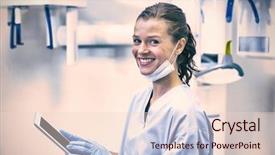  Presentation with dental assistant - PPT layouts consisting of web 20 - portrait of smiling dental assistant background and a lemonade colored foreground