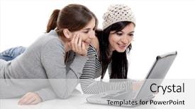  Presentation with public works students - Theme featuring web 20 - two female young students working background and a white colored foreground