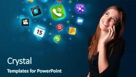  Presentation with conference phone calls - Presentation theme featuring web background - attractive young woman calling background and a ocean colored foreground