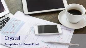  Presentation with pen laptop coffee cup clips - Amazing theme having web background - laptop tablet smartphone and coffee backdrop and a  colored foreground