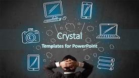  Presentation with multimedia - Amazing slide deck having web background - young businessman in office chair backdrop and a ocean colored foreground