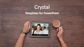  Presentation with video conferencing - PPT theme having web cam - man video conferencing with lawyer background and a gray colored foreground