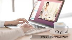  Presentation with video conferencing - Presentation design featuring web cam - woman video conferencing with lawyer background and a soft green colored foreground