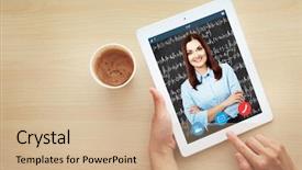  Presentation with video conferencing - Theme with web cam - woman video conferencing with tutor background and a coral colored foreground