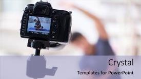  Presentation with blogger - PPT theme having web camera - sports and health blogger recording background and a light blue colored foreground