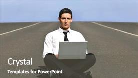  Presentation with web - Cool new PPT theme with web camera - young man in suit sitting backdrop and a  colored foreground