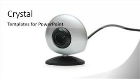  Presentation with white cctv camera on modern - PPT layouts with web camera and cable isolated background and a white colored foreground