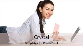  Presentation with floor care and cleaning services - Presentation consisting of web chat - young woman lying background and a  colored foreground