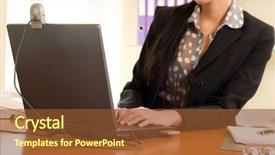  Presentation with front office - Presentation having web conference - business woman sitting background and a tawny brown colored foreground