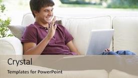  Presentation with home schoolng teens - Presentation theme featuring web conference - teenage boy having video call background and a soft green colored foreground