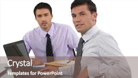  Presentation with office ergonomics man worker exercising - Slide set enhanced with web conference - two male office workers background and a  colored foreground