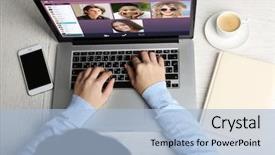  Presentation with chat - PPT theme having web conference - video call and chat concept background and a  colored foreground