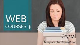  Presentation with digital books - Audience pleasing presentation theme consisting of web courses text and woman backdrop and a  colored foreground