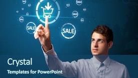  Presentation with promotion - Beautiful presentation design featuring web design free - businessman pressing promotion and shipping backdrop and a ocean colored foreground