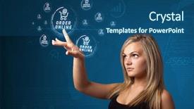  Presentation with web design - Beautiful slide set featuring web design free - businesswoman pressing promotion and shipping backdrop and a ocean colored foreground