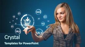  Presentation with promotion - Cool new theme with web design free - businesswoman pressing promotion and shipping backdrop and a ocean colored foreground