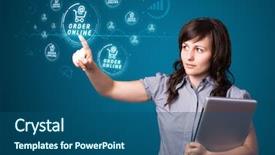  Presentation with shipping container grain gas - Colorful slide set enhanced with web design free - businesswoman pressing promotion and shipping backdrop and a ocean colored foreground