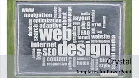  Presentation with web design - Colorful slide set enhanced with web design word cloud - white backdrop and a light gray colored foreground