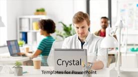  Presentation with business networking - Amazing slide set having web designer - business and creative people concept backdrop and a  colored foreground