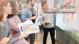  Presentation with sticky notes - Theme having web-designer-creative-team background and a coral colored foreground