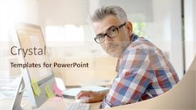  Presentation with web - Amazing PPT theme having web-designer-working-in-office backdrop and a lemonade colored foreground