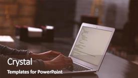  Presentation with cafe - Cool new presentation theme with web developer - woman working with laptop backdrop and a tawny brown colored foreground