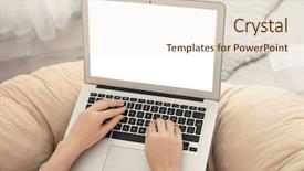  Presentation with laptop blank screen - Colorful PPT layouts enhanced with young woman using laptop backdrop and a lemonade colored foreground