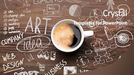  Presentation with cup coffee - Colorful slides enhanced with web marketing - cup of coffee on wooden backdrop and a coral colored foreground