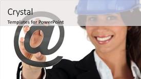  Presentation with symbol - Audience pleasing slides consisting of web marketing - female architect holding at symbol backdrop and a light gray colored foreground