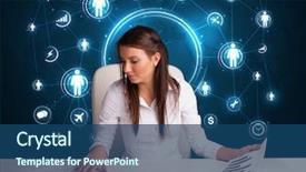  Presentation with network marketing - PPT layouts enhanced with web marketing - young businesswoman sitting at desk background and a  colored foreground