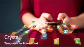  Presentation with application - Beautiful slides featuring web media - man holding smartphone with technology backdrop and a wine colored foreground