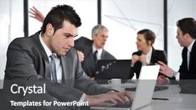  Presentation with laptop - Cool new PPT theme with web meeting - businessman in business ambience working backdrop and a dark gray colored foreground